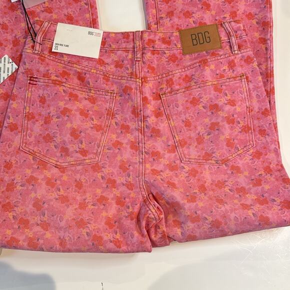 BDG Urban Outfitters Pink Floral High-Rise Flare Jeans Size 31 Urban Chic - Picture 9 of 13